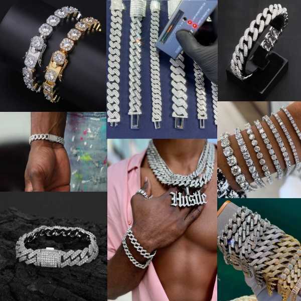 Hip Hop Jewelry Miami Cuban Link Chain For Men18mm Width Moissanite Cuban Chain Necklace 4 Row Iced Out