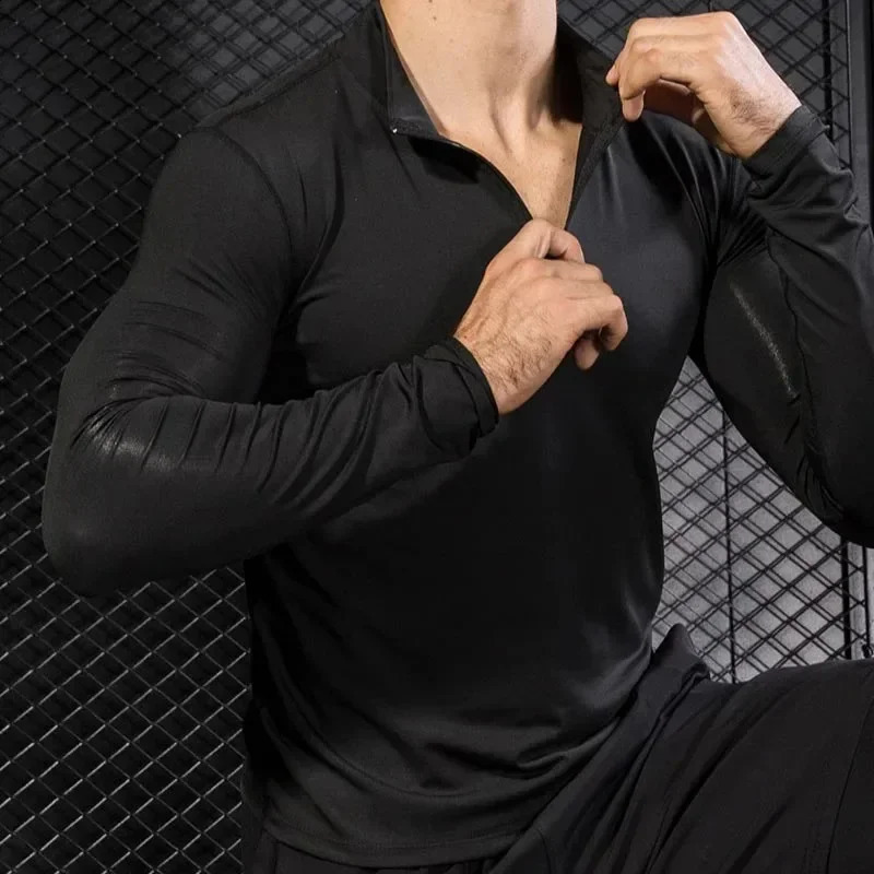 Running Shirt Mens LongSleeved Fitness Slim Top Compression Dry Half Zipper Leisure QuickDrying TShirt t shirt 250113