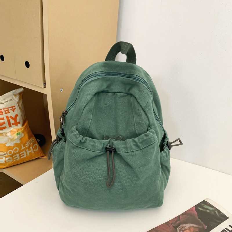 Washed Canvas Backpack for Women, Simple and Casual Drawstring Small Backpack, High School College Student Class 250113