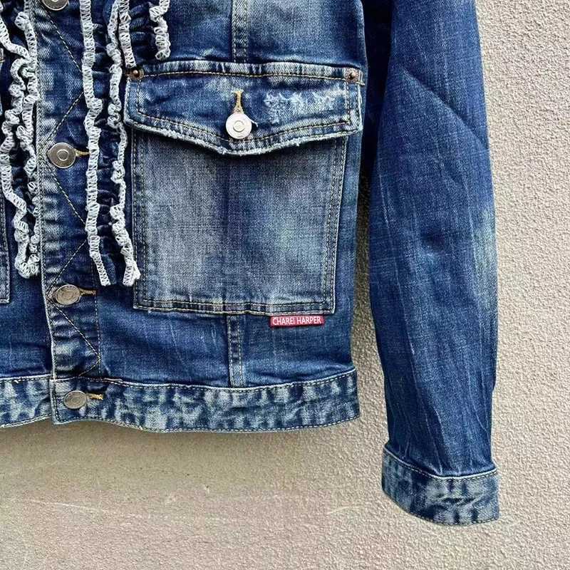 100 CHAREI HARPER 2818 Denim jacket mens high quality wash white top Youth hipster men ripped patch denim jacket X250113