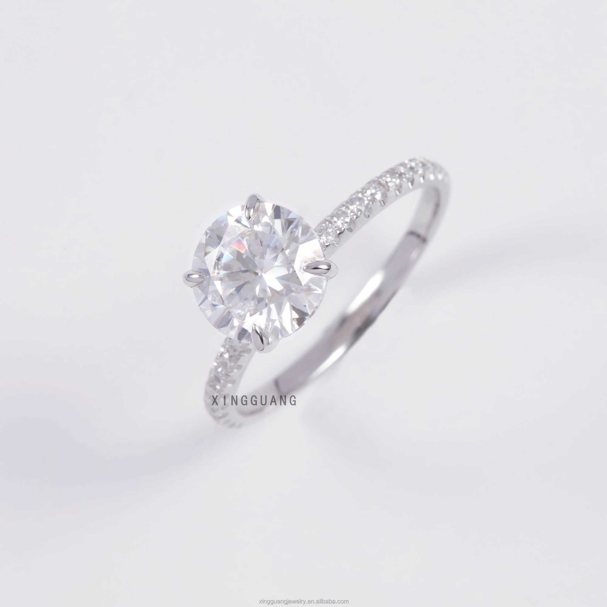 Fine Jewelry 18K White Solid Gold Prongs 2CT Excellent Round Diamond with Pave Band Moissanite Rings for Women Wedding