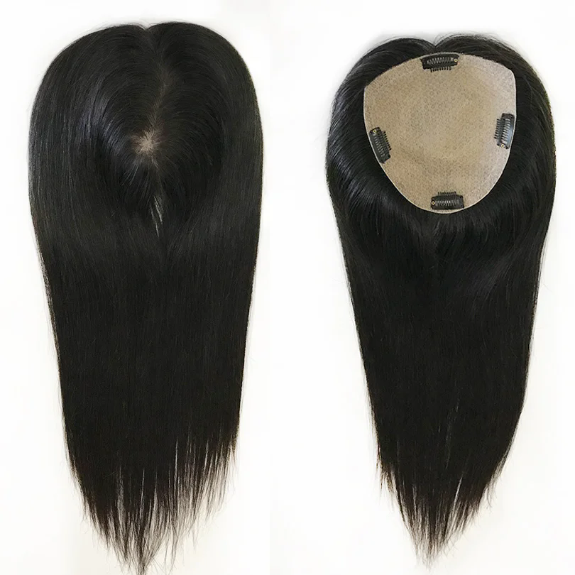 Virgin Human Hair Silky Straight Women Topper European Hair Pieces 4 Clips in 15x16cm 12-20Inch Women Toupee