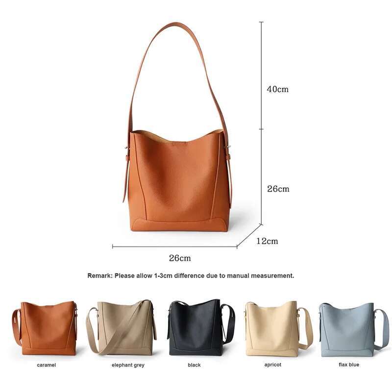 New Women Female Shoulder Bags Lady Cowhide Genuine Leather Bucket Handbag Girl Messenger Crossbody Bag Tote