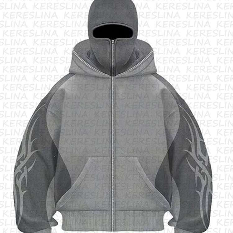 High street color blocked double hat design letter hooded cardigan autumn and winter loose Y2K hoodie set