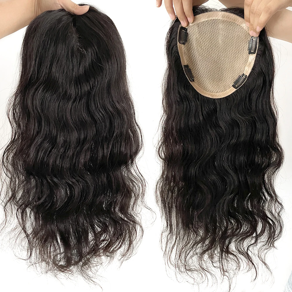Long Wavy Hair Silk Base Human Hair Women Topper Natural Wave European Virgin Hair Pieces All Sizes Hand Tied Silk Top Toppers 6x6"