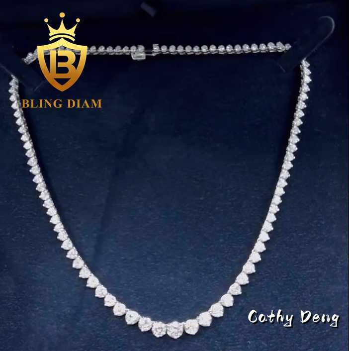 Fashion Design Small to Big 3 Prong Round Moissanite Tennis Chain S925 Sterling Silver Iced out Moissanite Chocker Necklace