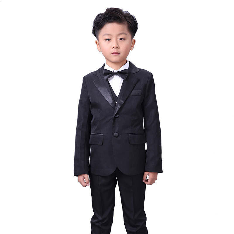 Boys Slim Fit Suits 5 Pieces Set Jacket With Gold Rims For Wedding Party Prom Kids Blazer Vest Pants Shirt Bowtie outfit 241126