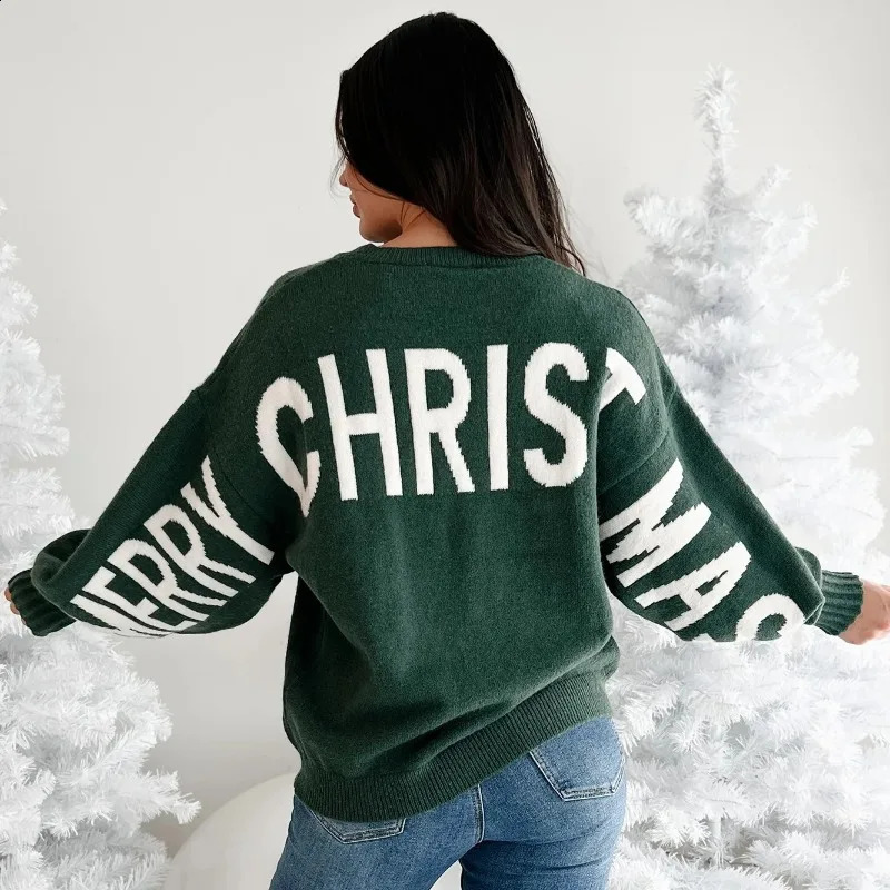 Autumn Winter Knitted Letter y Christmas Sweater Women O Neck Long Sleeve Loose Casual Versatile Street Pullovers 250113