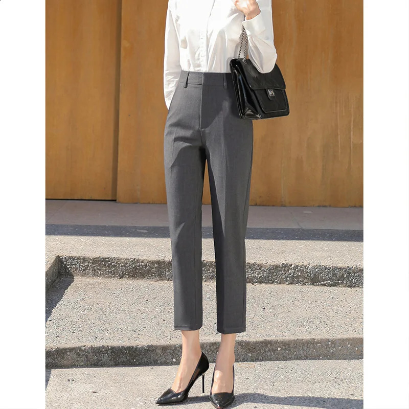 Gray Trousers Autumn Cropped High Waist Slimming Suit Pant Korean Version for Temperament Cigarette Pa 250102