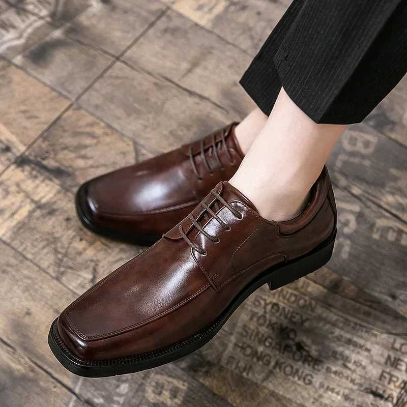 2024 Popular Square Toe Mens Leather Shoes Are Trendy Versatile ComfortableHeight Increasin Wear-resistant Simple and GenerousXJ250113