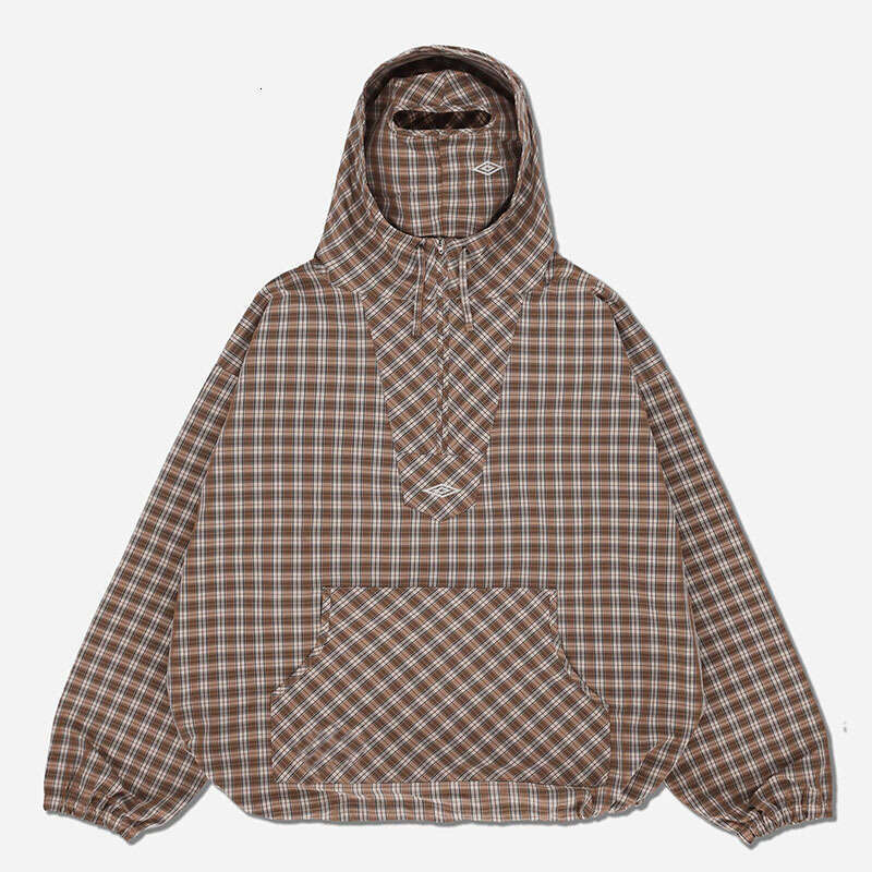 New semi open collar pullover jacket, men's and women's youth checkered double hat hooded sweatshirt
