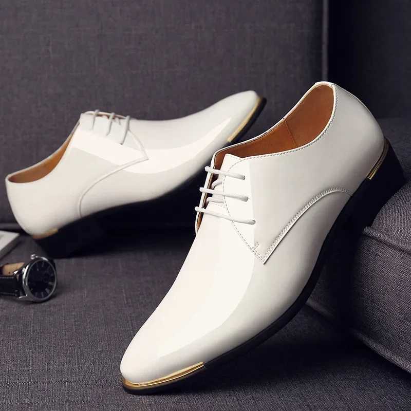 2024 New Mens Patent Leather Shoes British Style Mens Dress Shoes Lace Up Pointed Toe Wedding Business Party Social Shoe MaleXJ250113