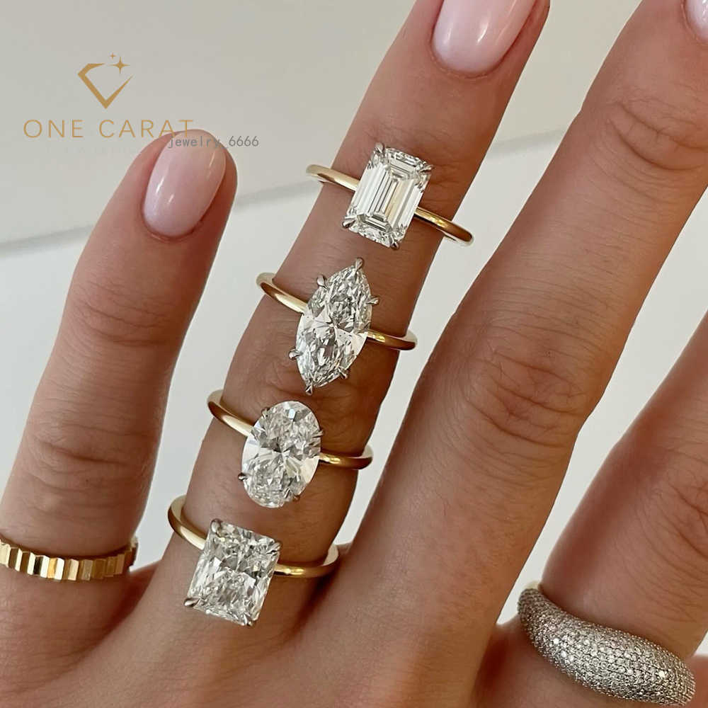 Top Sales 10K Gold Engagement Solitaire Ring 1CT 2CT 3CT 5CT Round Oval Cushion Cut VVS Moissanite Rings