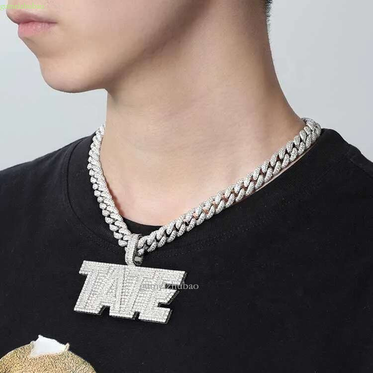 AAA GEMS 12MM Moissanite Gold Over Sier Iced Out Chain 3 Rows Men Hip Hop Cuban k Necklace