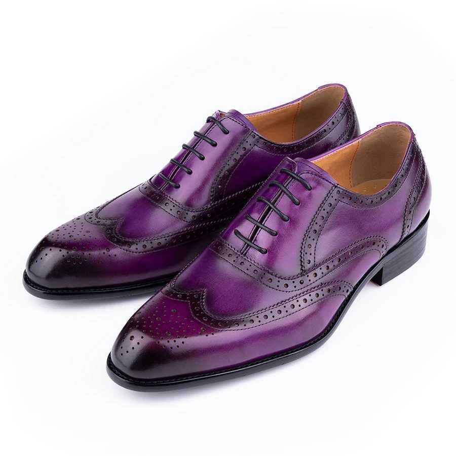 Fi New Trend Oxford Mens Handmade Carving Craft Purple Wedding Party Shoes Original Designer Customized Service AdultXJ250113