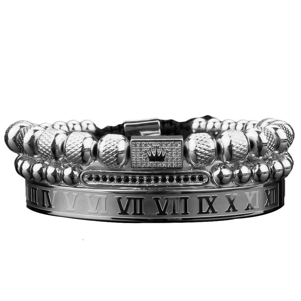 Fashion Designer Jewelry 3pcs/Set Luxury Gold Royal King Crown Men Bracelets Roman Numeral Bracelet Unique Design Braided Adjustable Bangle BF Gift Bi