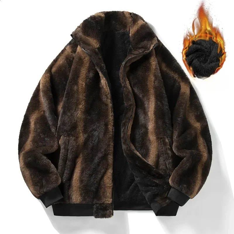 Retro Brown Thicken Warm Oversized Fleece Coat Men Loose Casual Mens Jacket Highstreet Outerwear Male Cardigan Winter 250107