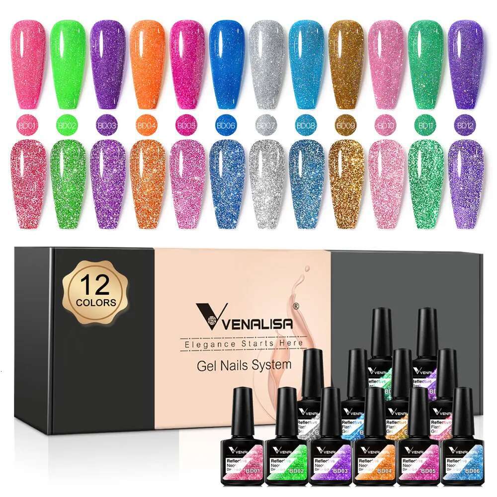 12pcs/kit Rubber Base Coat Jelly Semi Permanent Venalisa Gel Nail Polish Gorgeous Color Soak Off UV LED Branded Box VIP Gift