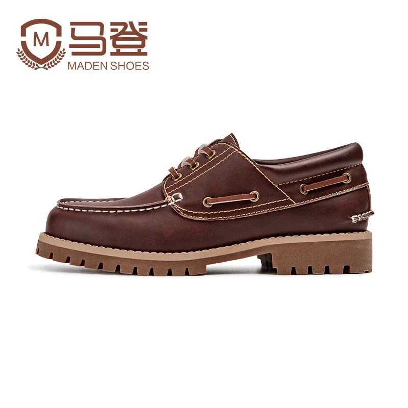 Maden 2023 New Mens Fi Low-top British Style Work Shoes Casual Leather Breathable Boat Shoes 44 SizeXJ250113
