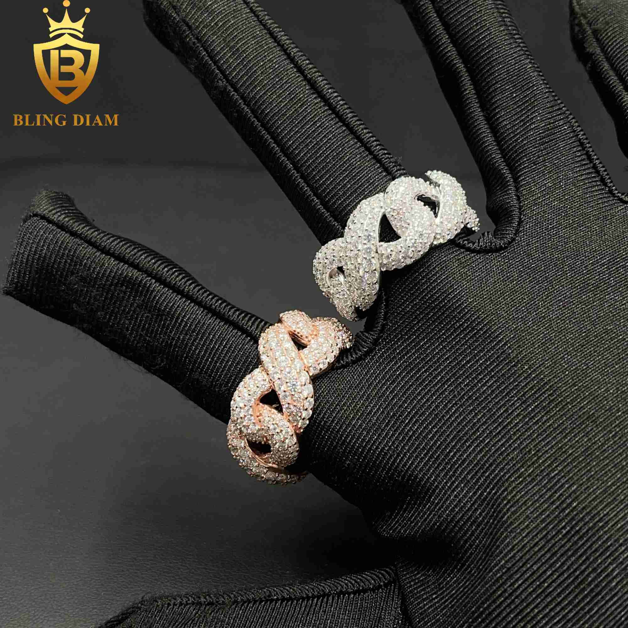 New Style Hip Hop Jewelry 925 Sterling Silver VVS Moissanite Full Diamond Iced Out Cuban Rings Men