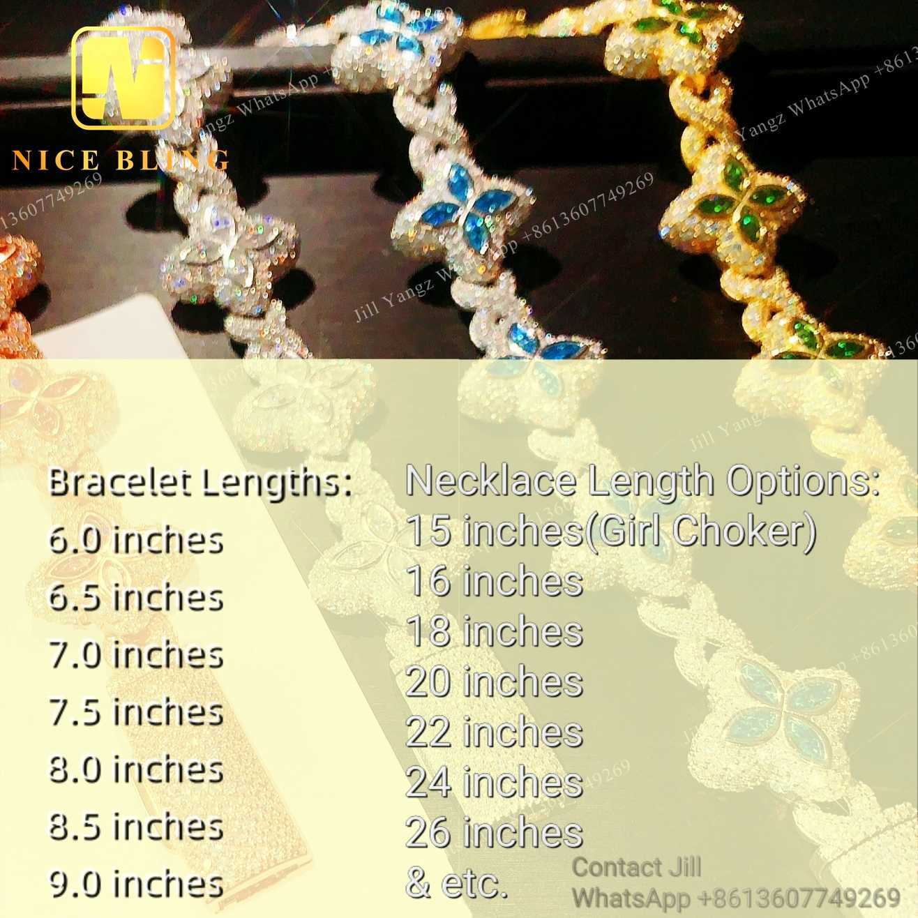 15 Options Colorful Moissanite Flower Cuban Bracelet Ready Stock Hip Hop Fancy Diamond Cuban Link Chain Moissanite 925 Silver