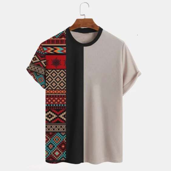 Retro Totem Pattern Printed Summer Men's Round Neck Designer T-shirt Casual Short Sleeve Oversized Hoodie Fashion Street Wear Men's Clothing