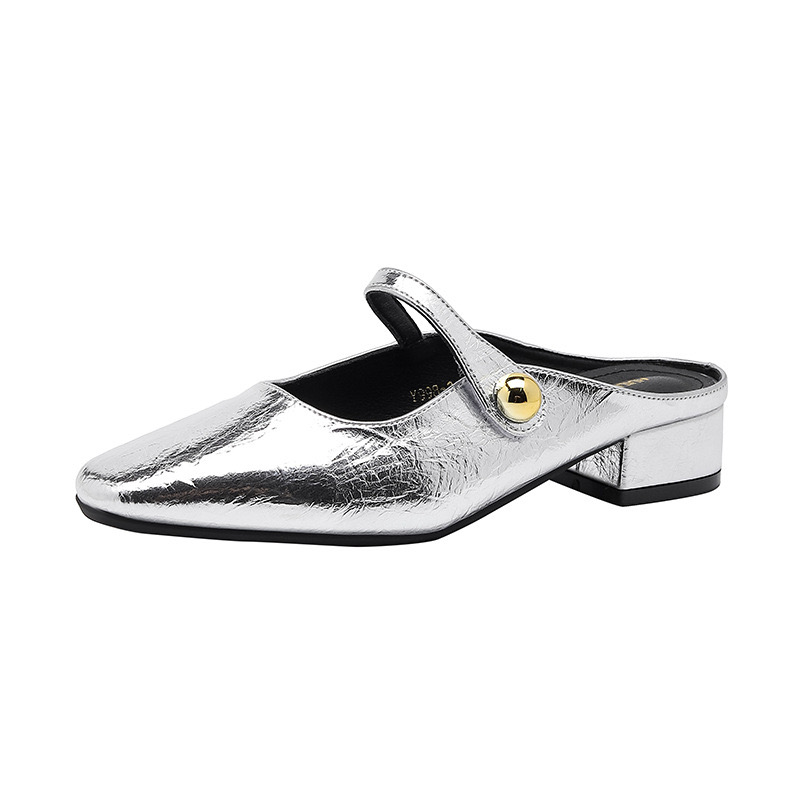 Leather Women Low Heel Slippers Fashion New Mule Shoes Pointed Toe Slides Patchwork Sandal Ladies atos Mujer ert5 9eae