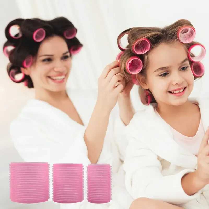 Hot selling 9-piece pink nylon plastic hair roll set DIY hair removal tool 3-size no heat self grip hair roll W250113