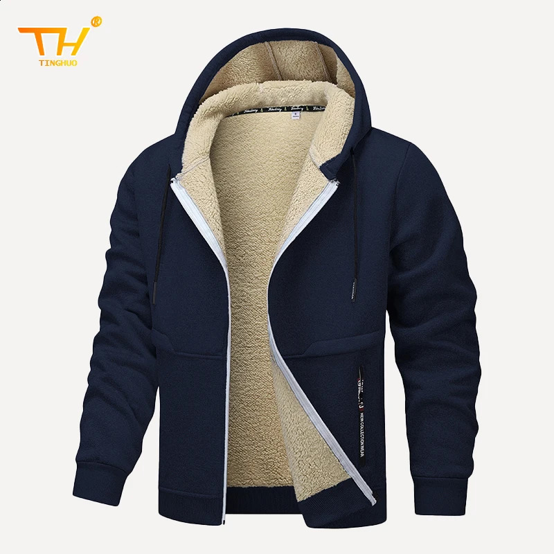 TINGHUO Sweater men hooded cardigan hoodies mens Fleece Zipper coats Men autumn winter 250113