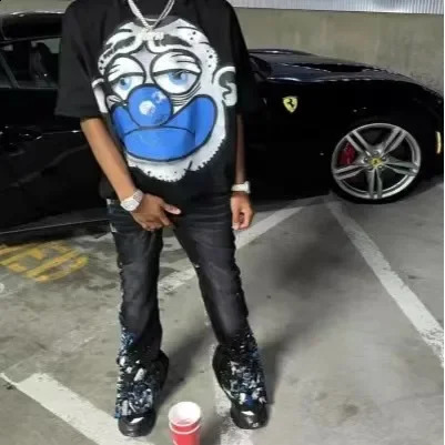 Y2K Gothic retro cartoon print round neck Tshirt mens street trend graffiti n pure cotton casual loose couple 250113