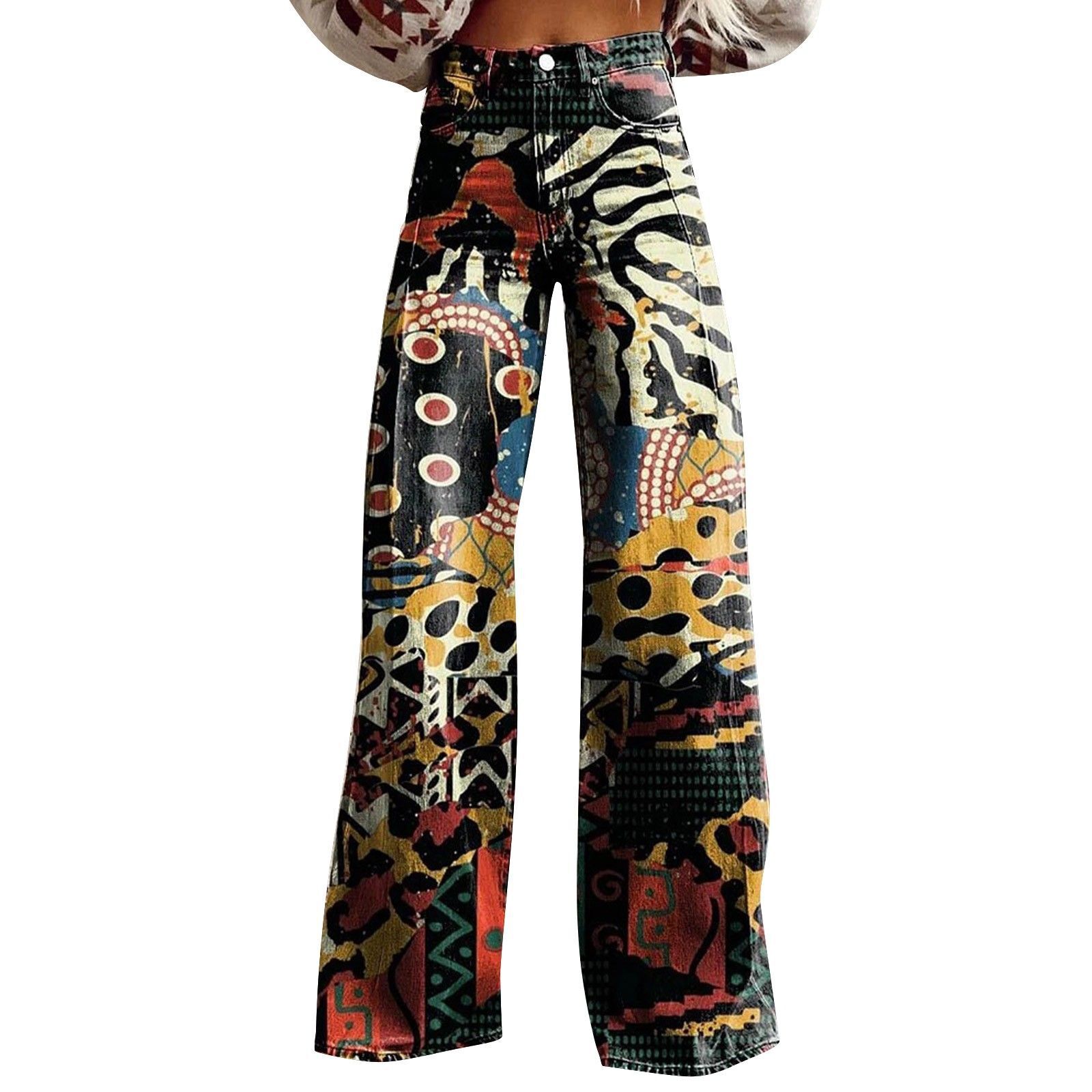 designer jeans baggy jeans womens designer hot selling foreign trade european and american foreign trade abstract printing plus size wom c56