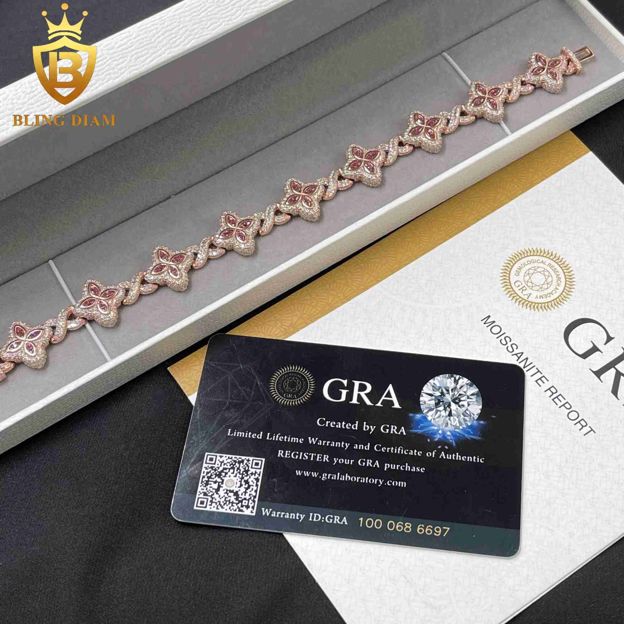 New Design 15mm Marquise Flower Design Hip Hop Jewelry Iced out Moissanite Diamond Cuban Link Bracelets Men Women