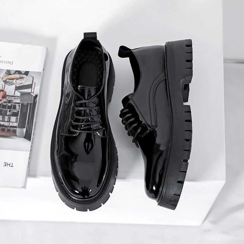 Mens Oxford shoes patent leather mens office shoes mens formal shoes formal lace-up heightened black leather shoesXJ250113
