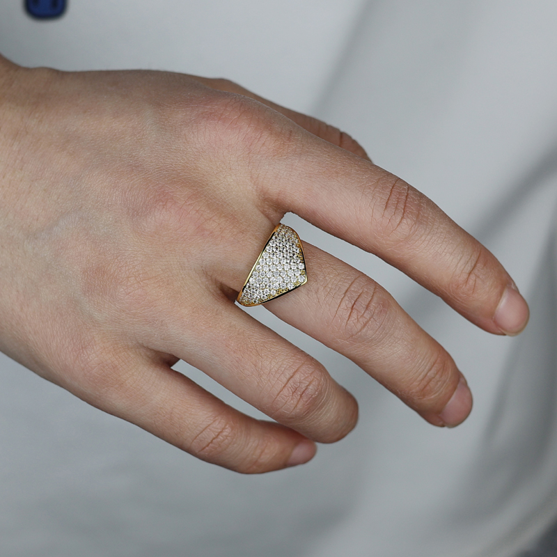 Gold Color Micro Pave 5A Cubic Zirconia Ice Out Finger Ring Prong Setting CZ Bling Women Men Wedding Engagement Jewelry