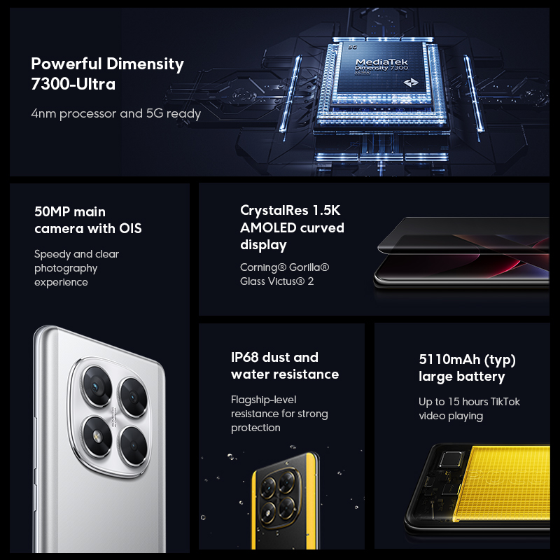 POCO X7 Global Version Smartphone Dimensity 7300-Ultra 6.67 1.5K AMOLED Curved Display 45W Turbo Charging NFC