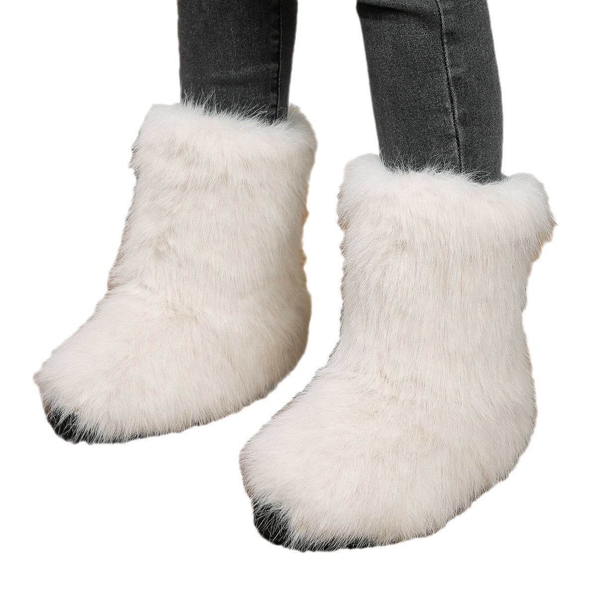 2025 new Womens Fluffy Faux Fur Boots Stylish High-Top - Versatile Winter Warmth for Snowy Adventures 240909