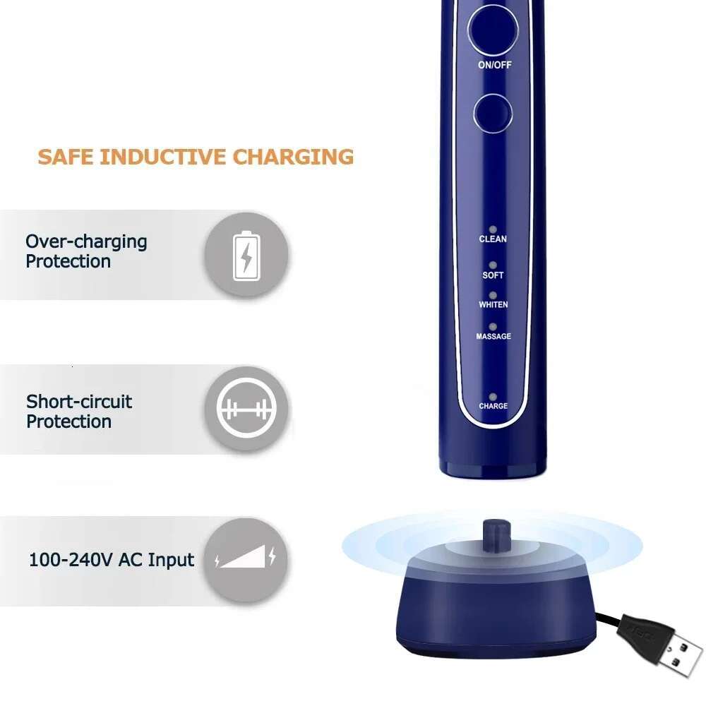 Electric Toothbrush T25 - Replace Brush Head, 4 Mode, Onekey Operate, Sonic Vibrate, Waterproof, Cleansing