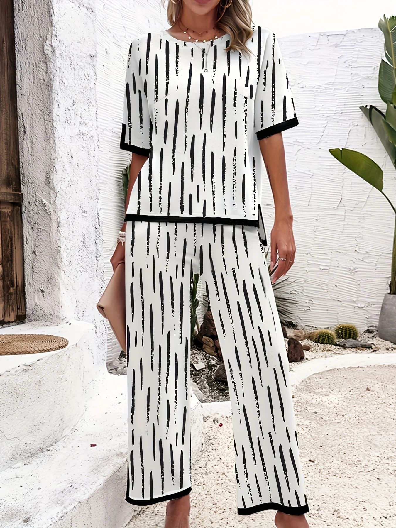 Elegant Woven Ladies Set Casual Comfortable Streetwear Style with Zipper High Waist Pants And Stand Collar Long Sleeve Top 250106