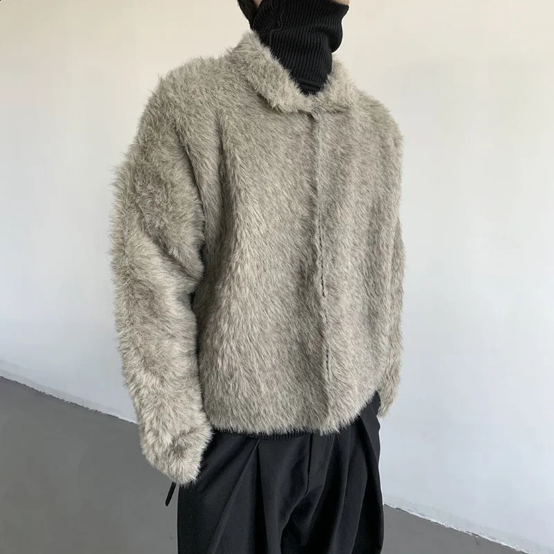 Autumn Winter Plush Jacket Lapel Faux Fur Single Breasted Coats Loose Casual Versatile for Men Women Trendy Outwear 250107