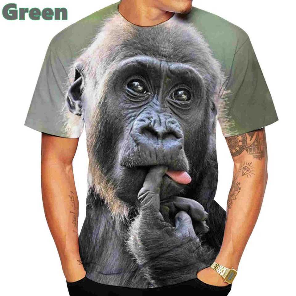 Fashion Casual Mens New 3D Design Spoof Gorilla Funny Monkey T-Shirt Funny Pout Monkey Printing Summer Short Sleeve Shirt Tops X250113