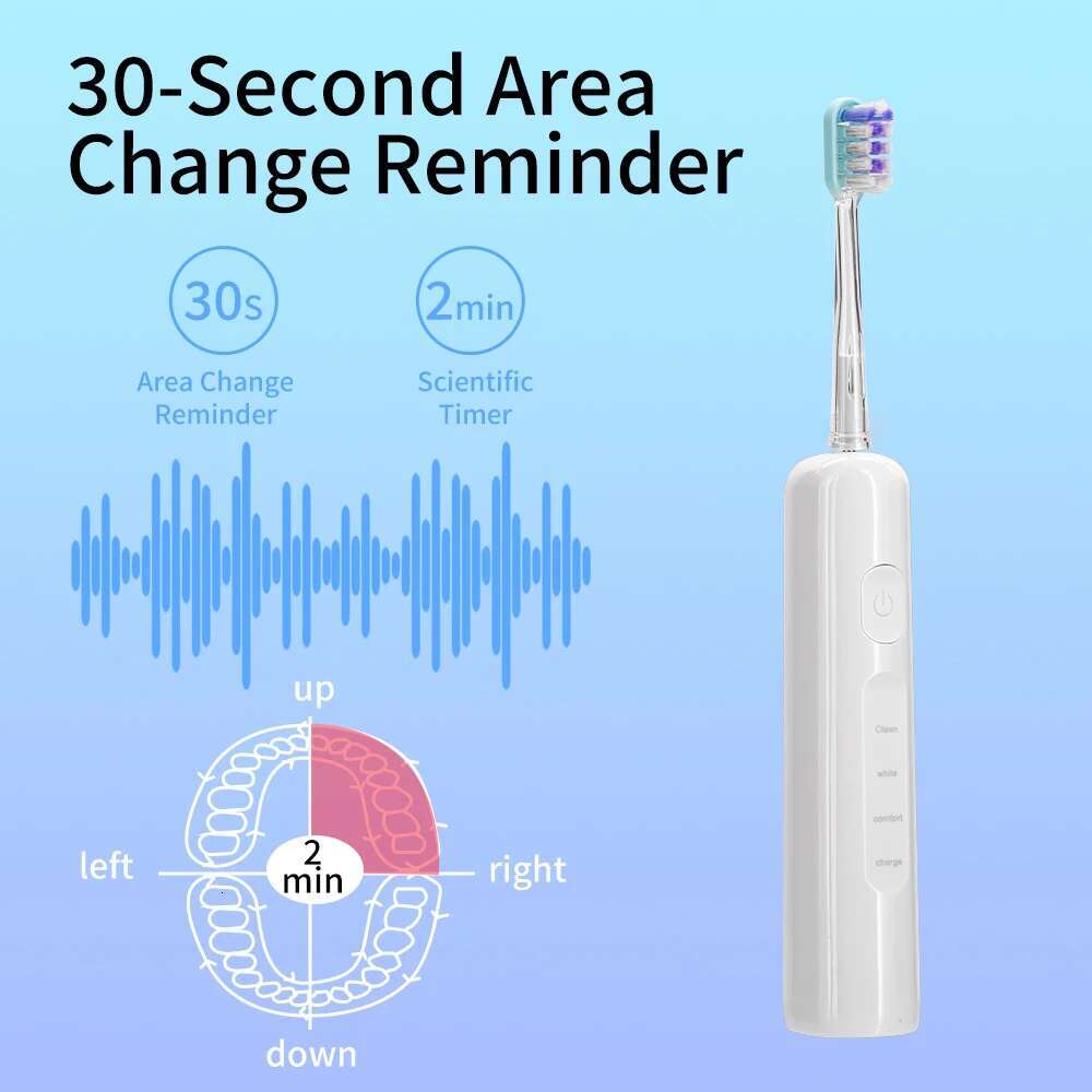Sonic Cleaning Dental Care Rechargeable Electric Toothbrush with 6 Standard Brush Heads