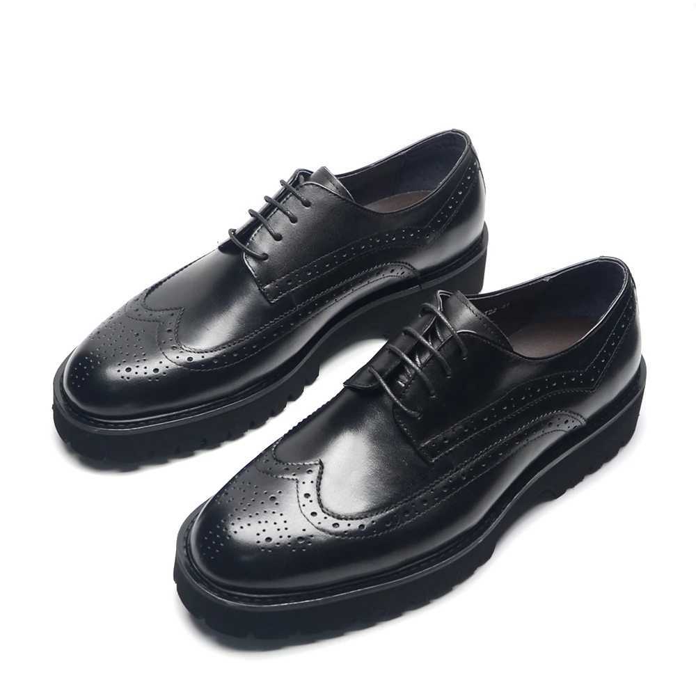 Soft Chunky Sole Mens Derby Dress Shoes Genuine Leather Brogue Wingtip Oxfords Style Casual Business Elevator Shoes Modern ManXJ250113