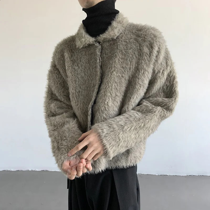 Autumn Winter Plush Jacket Lapel Faux Fur Single Breasted Coats Loose Casual Versatile for Men Women Trendy Outwear 250107
