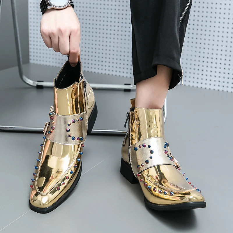 British Style Side Zipper Brown Chelsea Mens Boots Pointed High Top Business Leather Shoes Mens Wedding Ankle Boot 250106