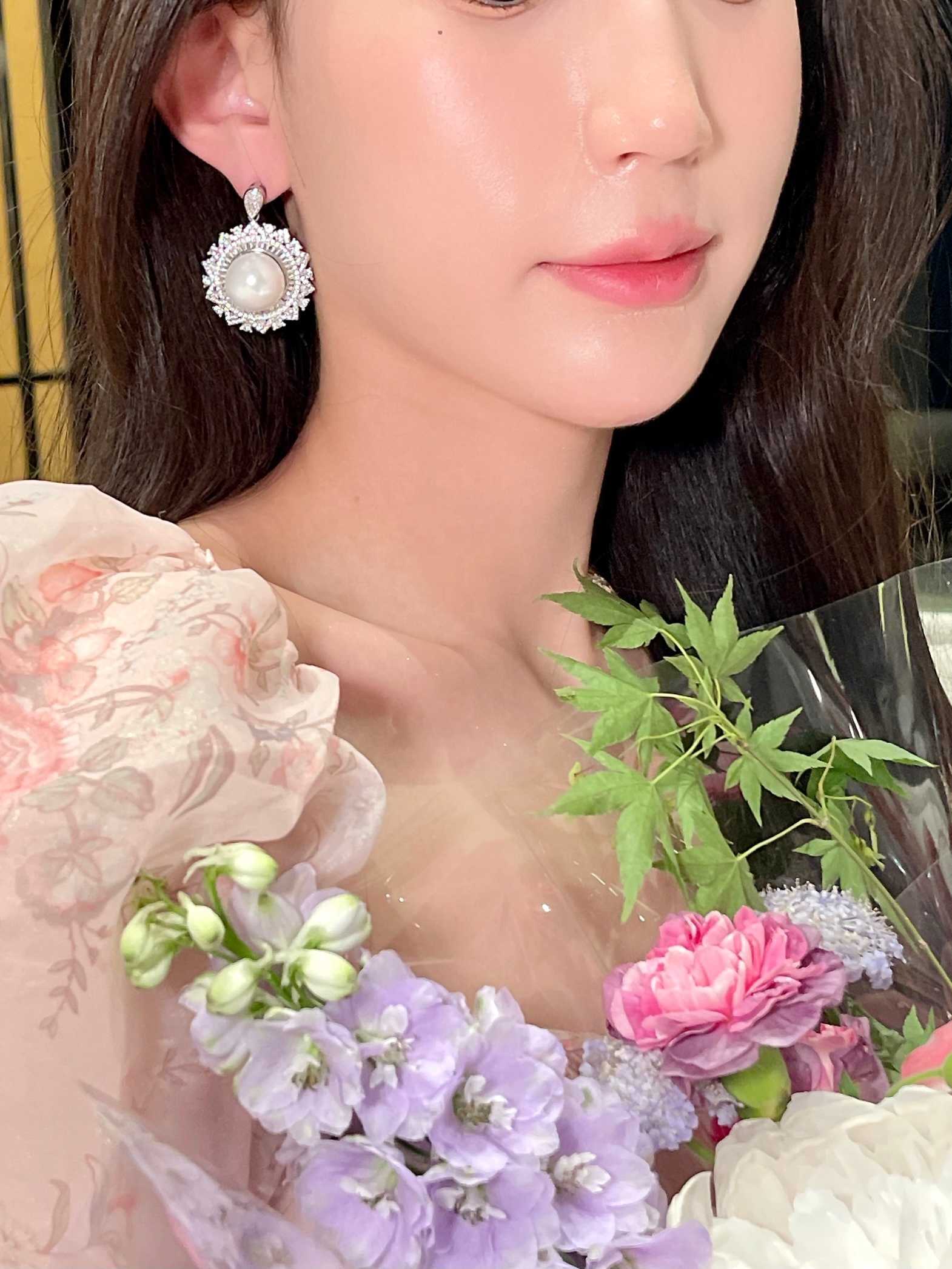 Shiny Big Pearl Moissanite CZ Diamond Stud Earrings for Wedding Gift Party Engagement or Anniversary-for Women Model N0226