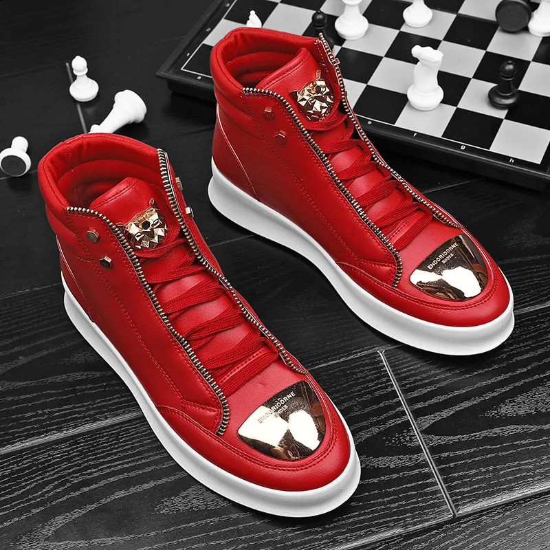 Men Casual Shoes Ankle Boots High Top Metal Casual Men Leather Boots Trendy Street Dance Fashion Mens Ankle Boots Shoes for Men 250106