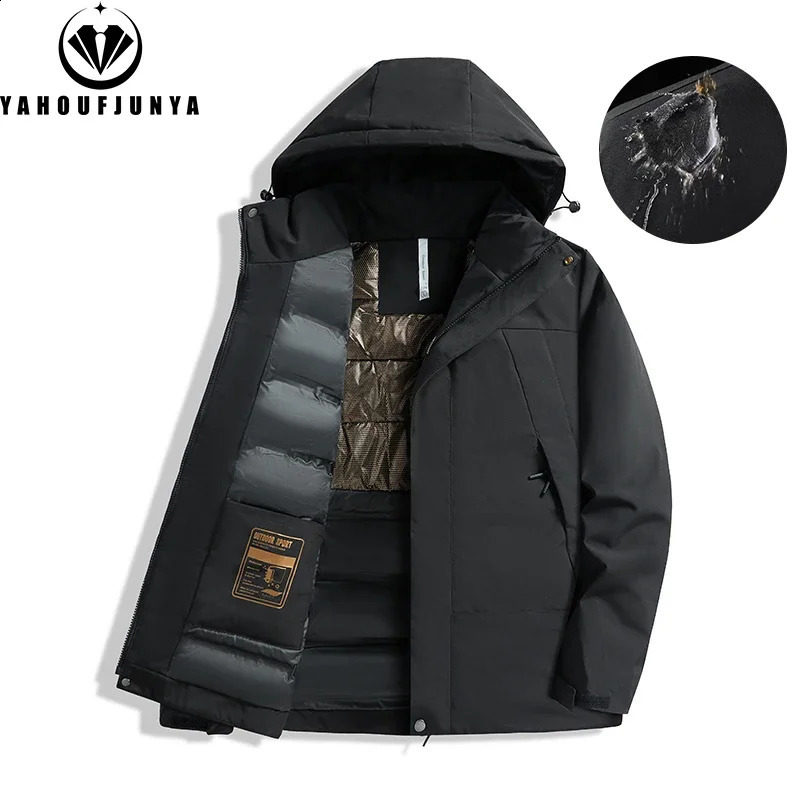 2024 Winter Men Fleece Warm Solid Zipper Detachable Hooded Parka Jacket Outdoor Windproof Casual Fashion Male Coat 250107