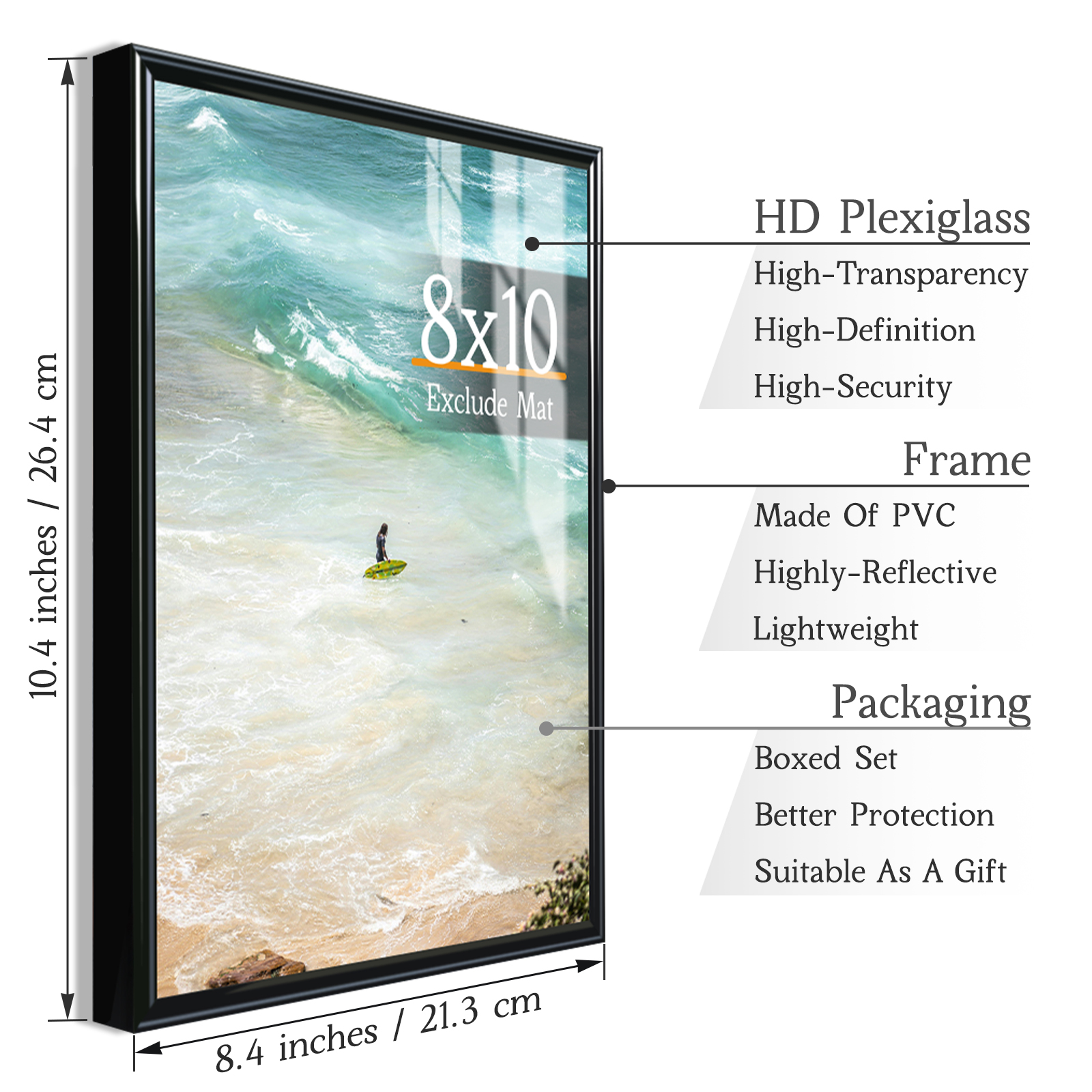 1pc 8x10 Bright Black PVC Picture Frame, Narrow-Edge Photo Frames For Wall, Horizontal Or Vertical Hanging, Available In 1/3pcs H260306