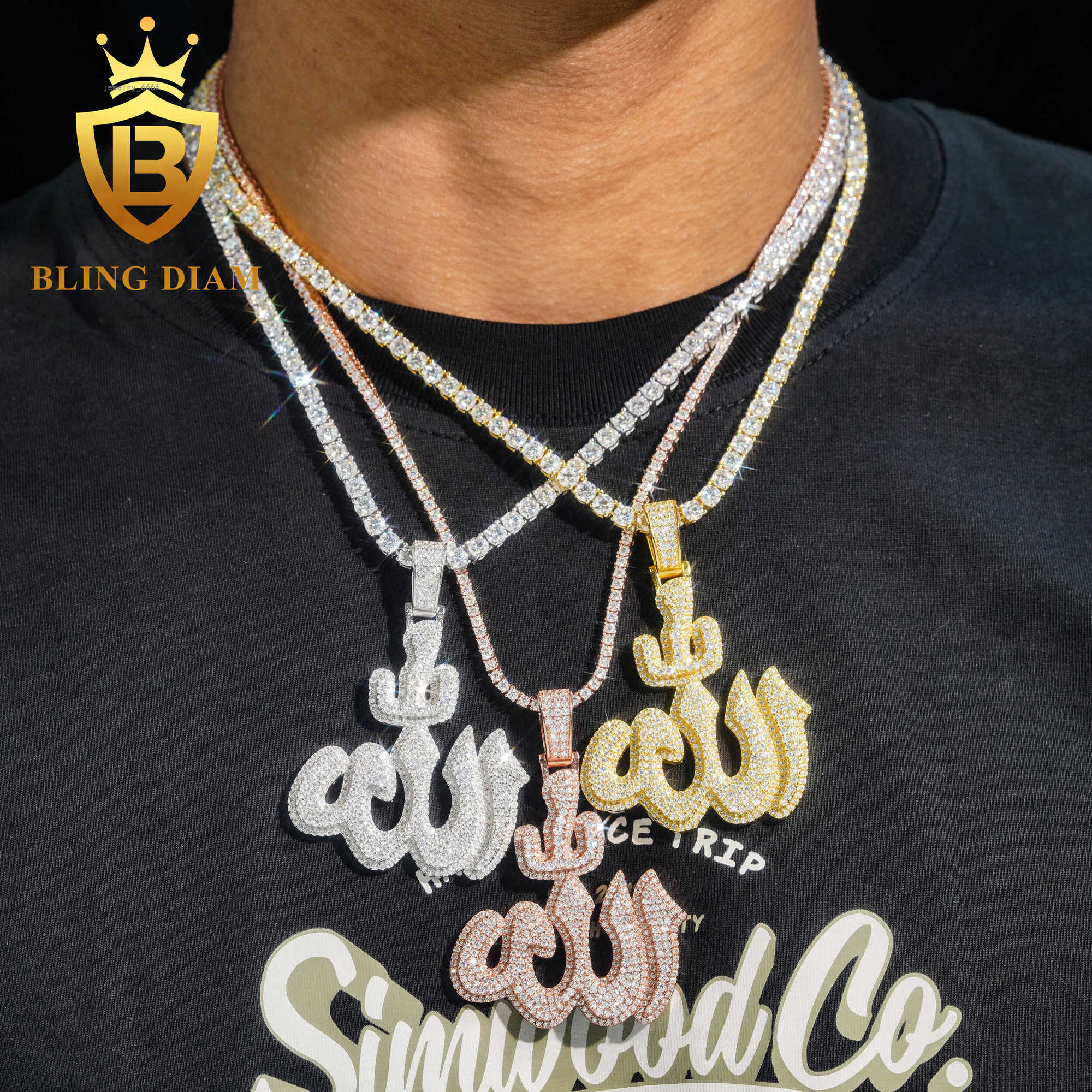 Street Jewelry Hip hop Moissanite diamond pendant 925 soild Silver Pass Diamond Tester allah pendant for tennis chain
