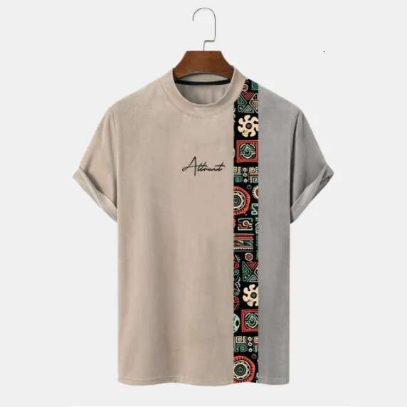 Retro Totem Pattern Printed Summer Men's Round Neck Designer T-shirt Casual Short Sleeve Oversized Hoodie Fashion Street Wear Men's Clothing